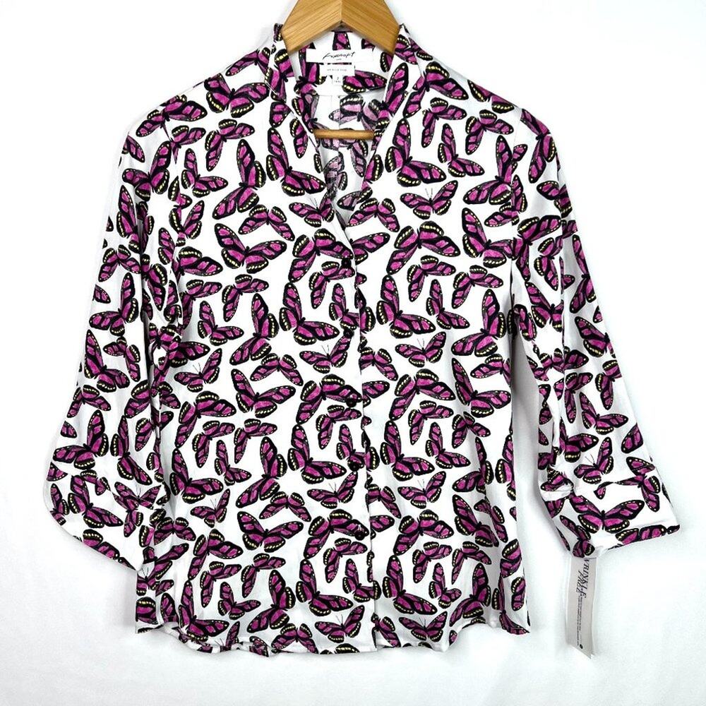 NWT Foxcroft NYC Wrinkle Free Butterfly Fitted Button Down Shirt 2